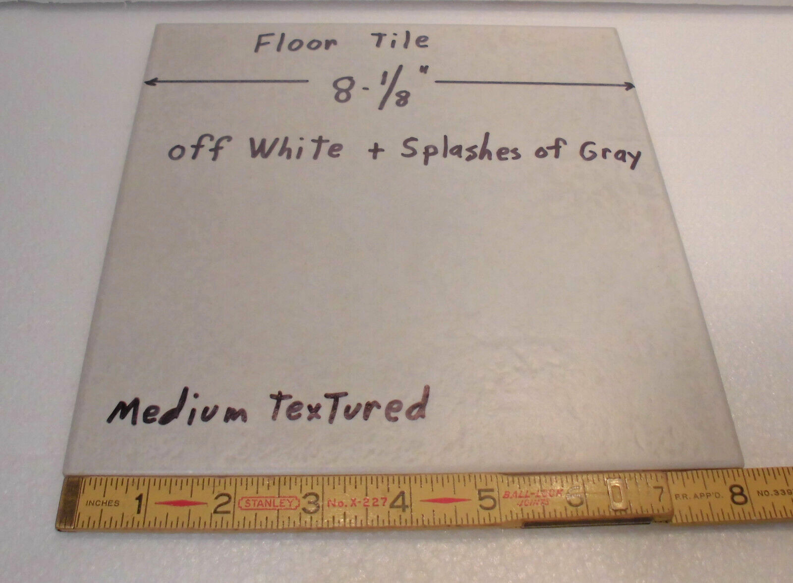 1 pc. Ceramic 8″ Floor Tile: Off-white with Mixed Grays, Medium Textured, New