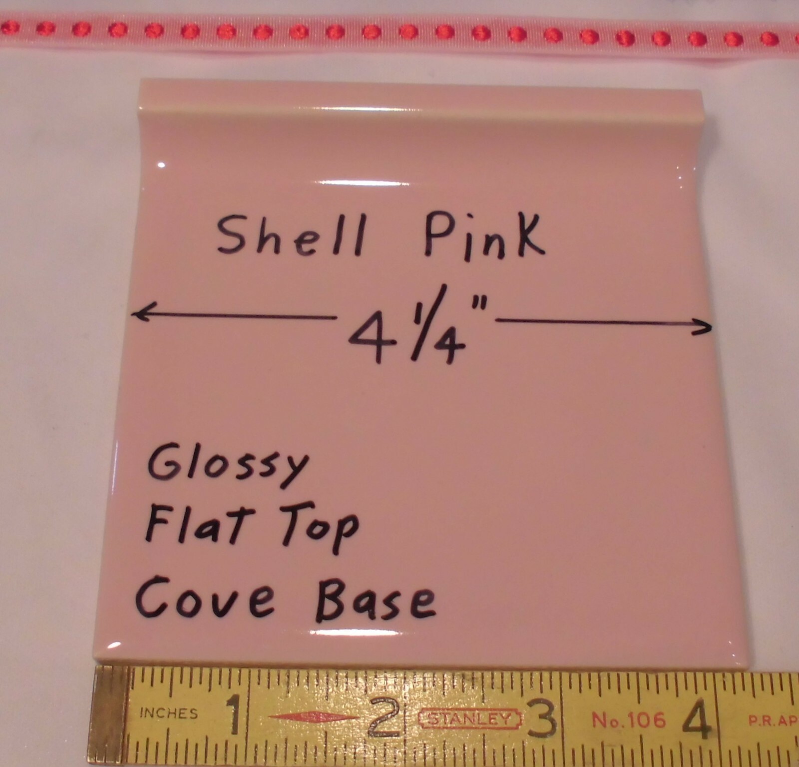 1 pc. Ceramic Cove-Base Tile *Shell Pink* 4-1/4″ Matches Robertson & Romany Co.