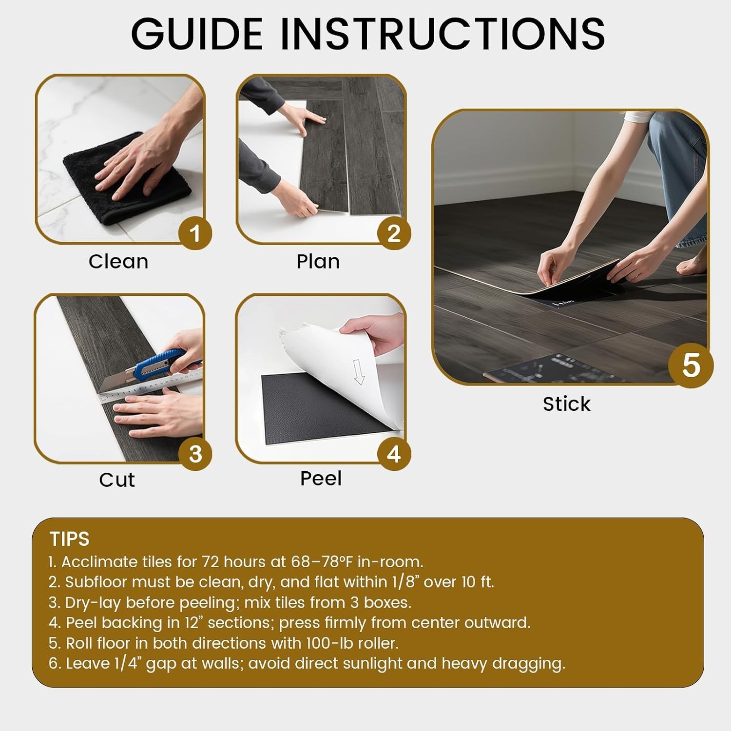 Peel and Stick Vinyl Floor Tile Sample Kit 3-Pack, 12″x6″ Ash Grey Wood Look,…
