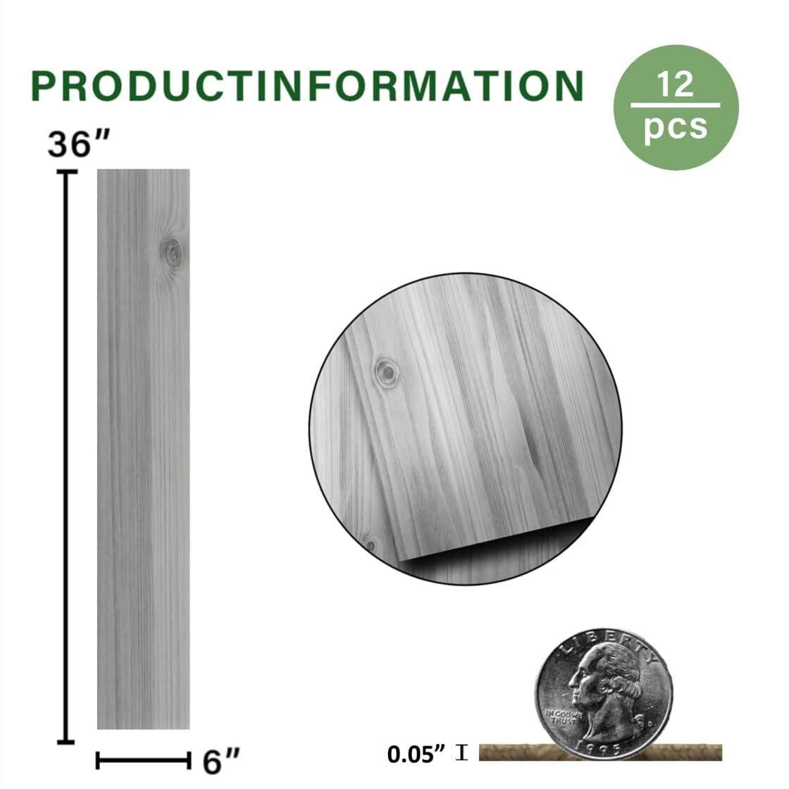 18 Sq. Ft Floor Tiles Peel and Stick Vinyl 36×6″ Self Adhesive Nature Grey 12Pk