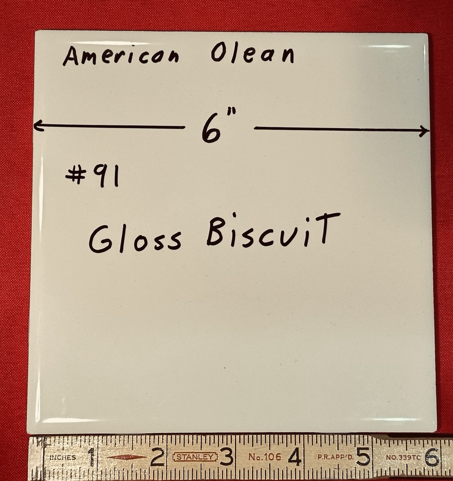 1 pc. 6″ X 6″ Gloss Biscuit: 6″ X 6″ Ceramic Tile #91 by American Olean, NEW