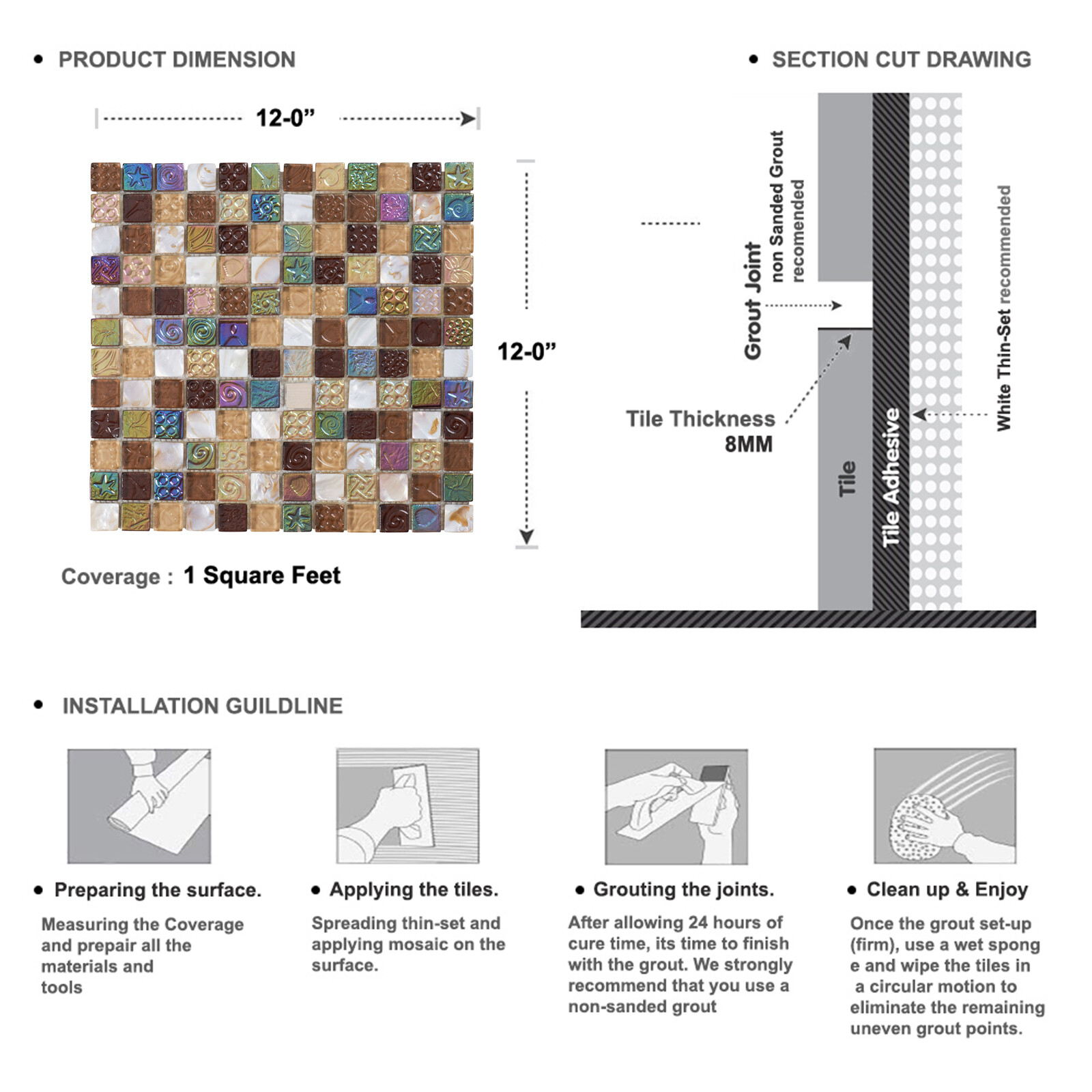 1SF Brown Mother Of Pearl Sell Iridescent Glass Mosaic Tile Kitchen Backsplash