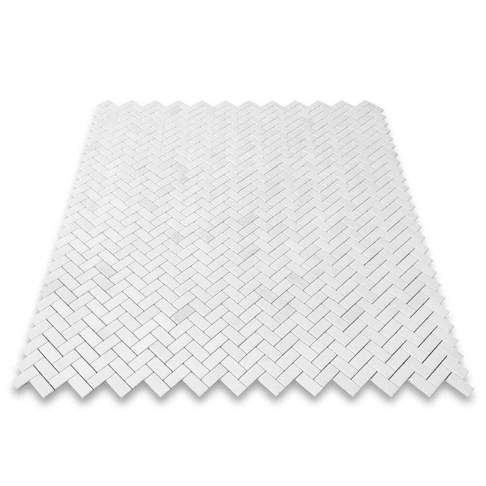 T71XP Thassos White Marble 1×2 Herringbone Mosaic Wall Floor Tile Polished
