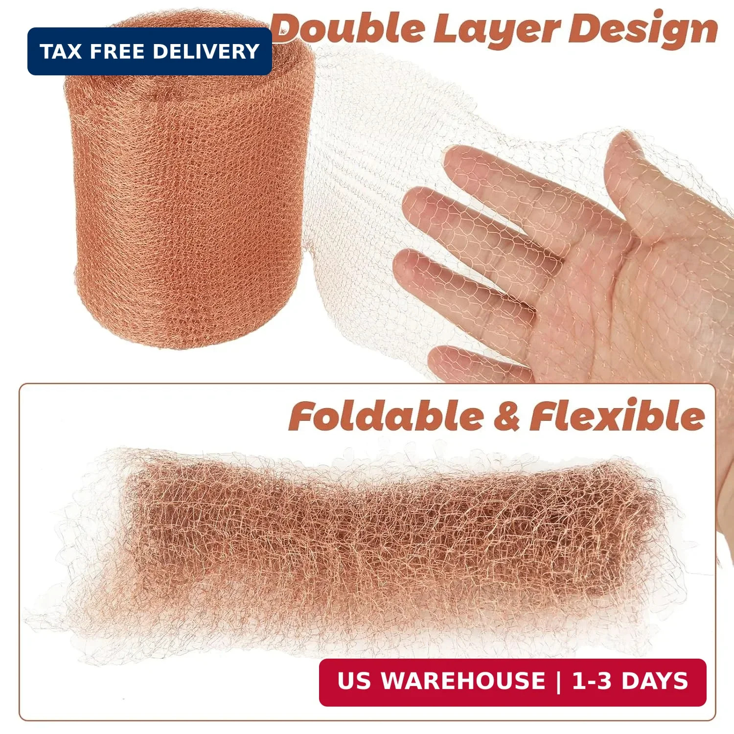 5 in x 100 ft Copper Mesh Rodent Control, Proof Wire Screen Roll, Rustproof Pure