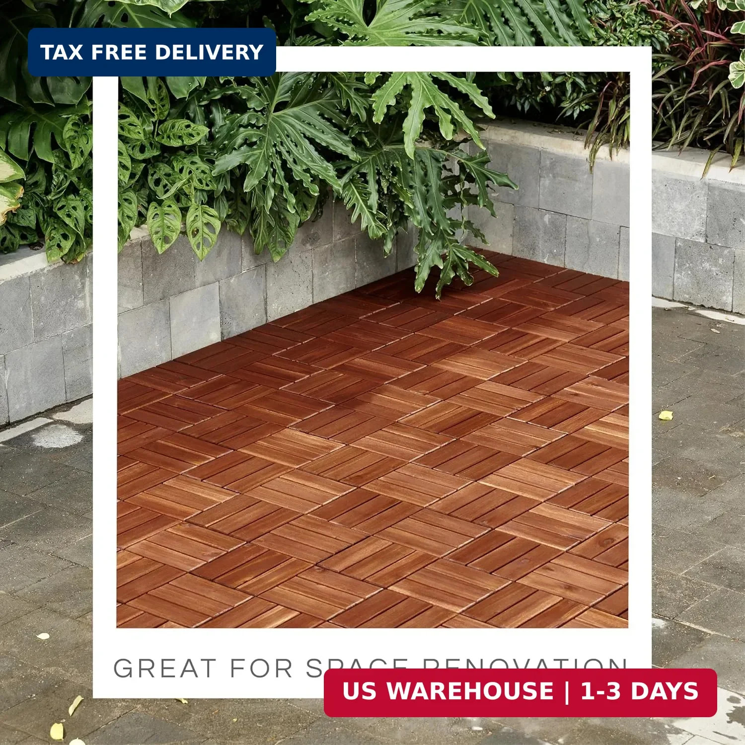 THYOI Premium Deck Tiles, Patio Flooring – Set 10 Pcs 12″x12″x0.9″ Interlocking