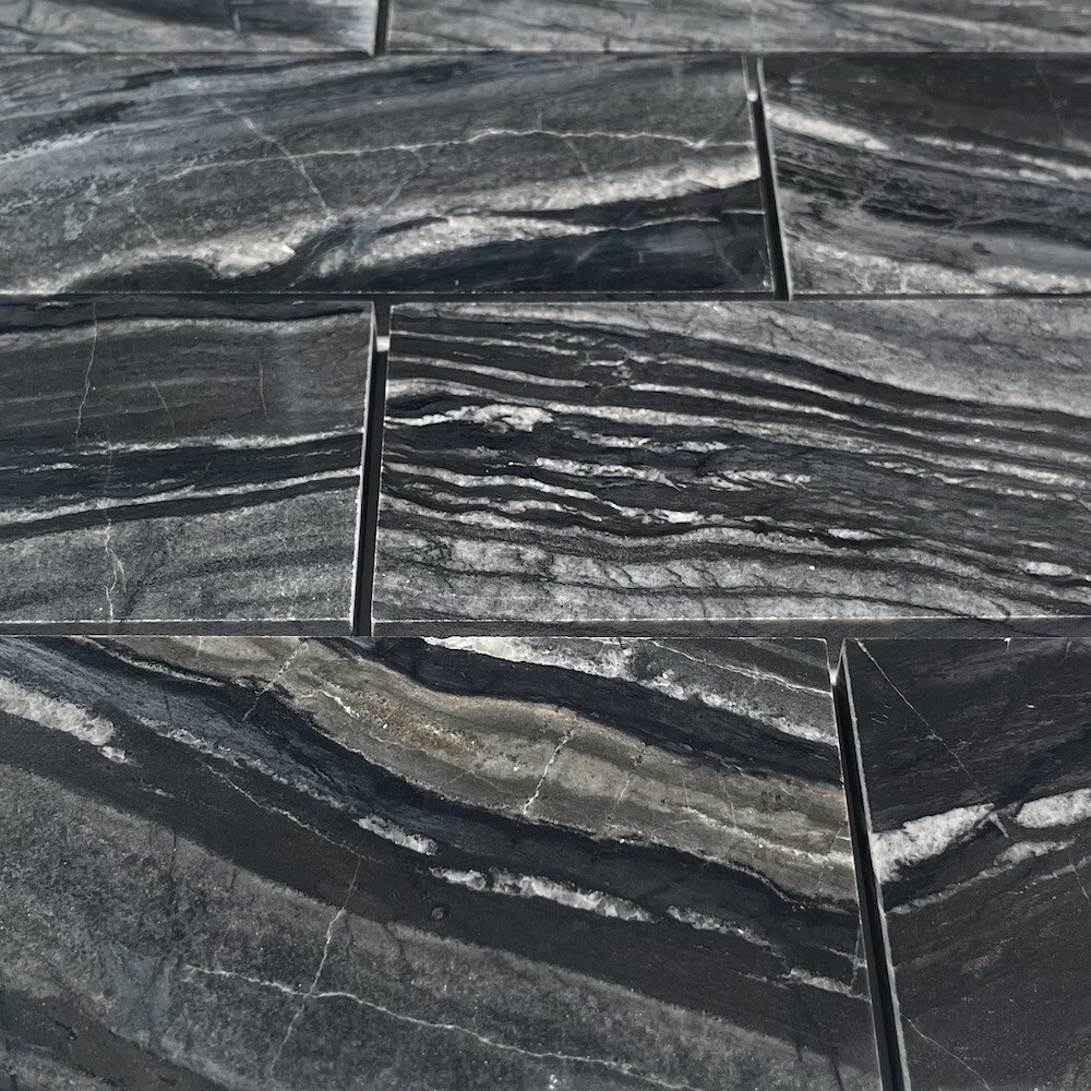X41P Silver Wave Black Forest Marble 3×6 Subway Tile Polished