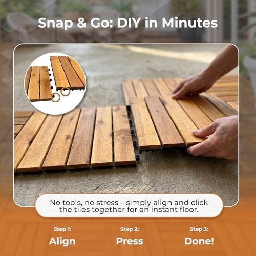 Interlocking Deck Tiles Snap Together Wood Flooring – 12 X 12 Acacia Hardwood Ou