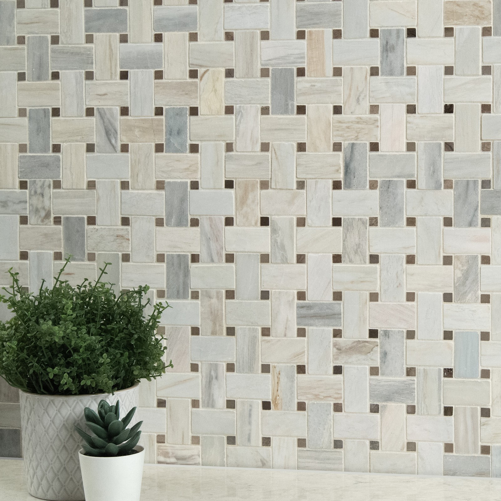 Ackland AKM-S-1X2WVP-CA 12″ x 12″ Marble Basketweave Wall Mosaic – Auralie