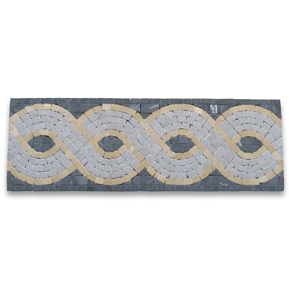 B4668T Marble Mosaic Border Listello Accent Tile Wave Nero 4×12 Tumbled