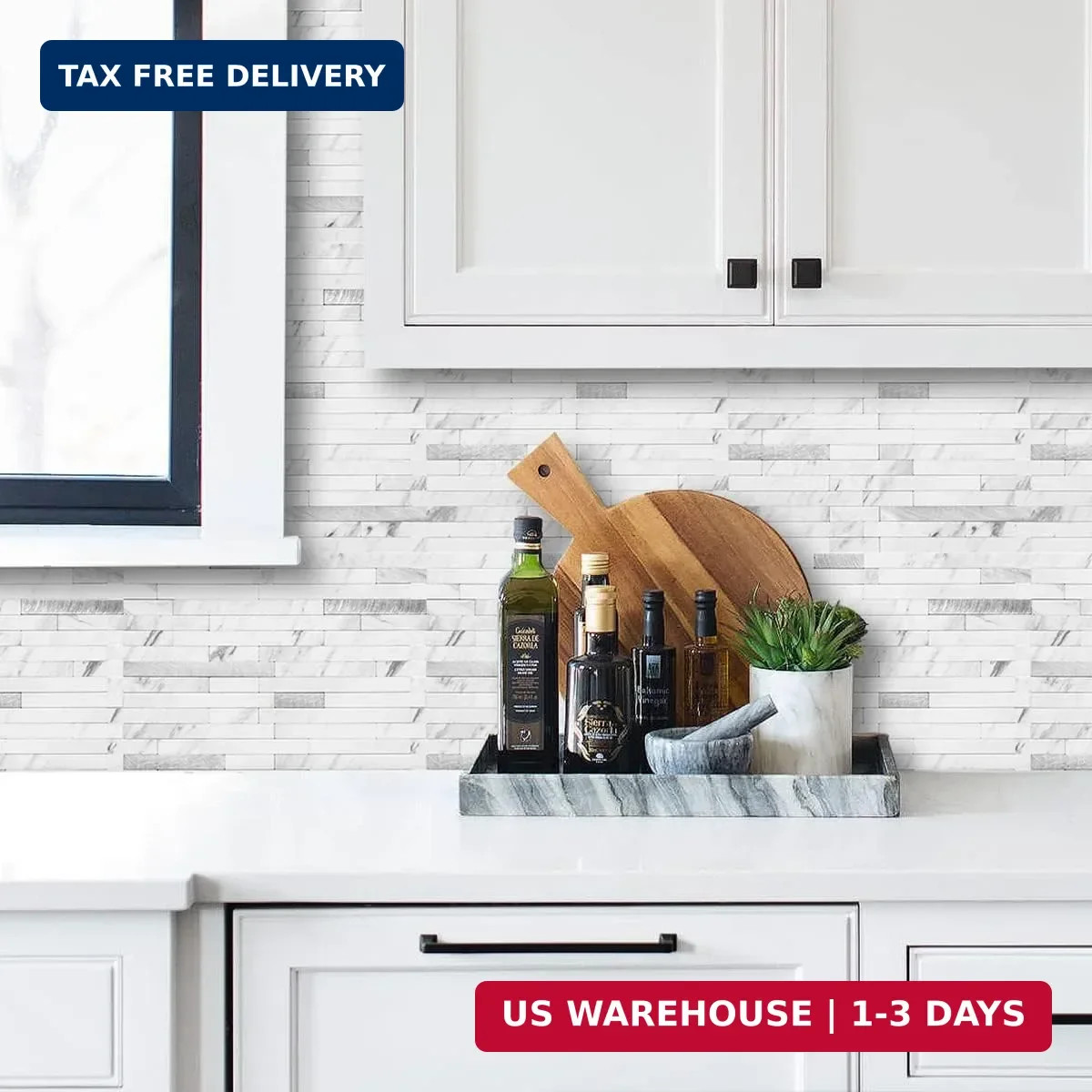 AULIGET 20 Sheets Faux Stone Peel and Stick Backsplash, White Marble Look PVC Wa