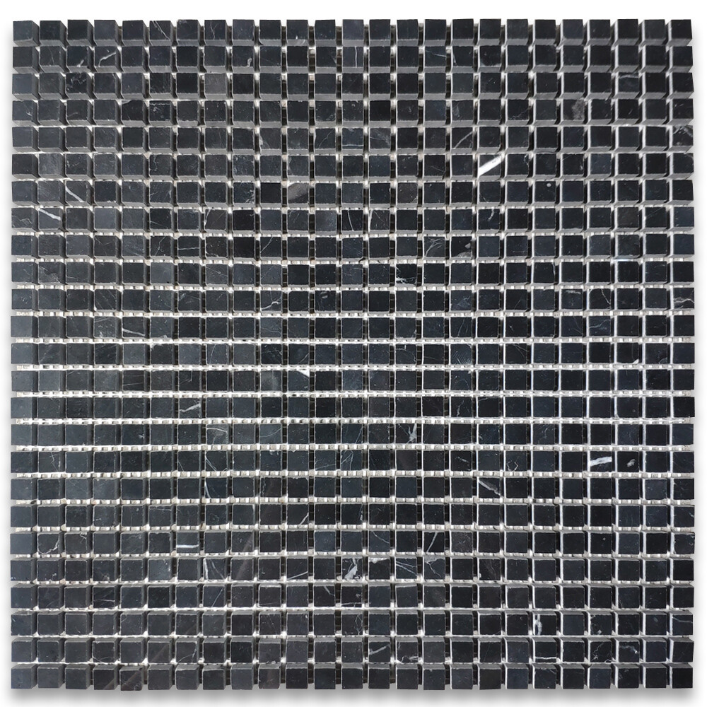 N21XP Nero Marquina Black Marble 3/8×3/8 Square Mosaic Tile Polished