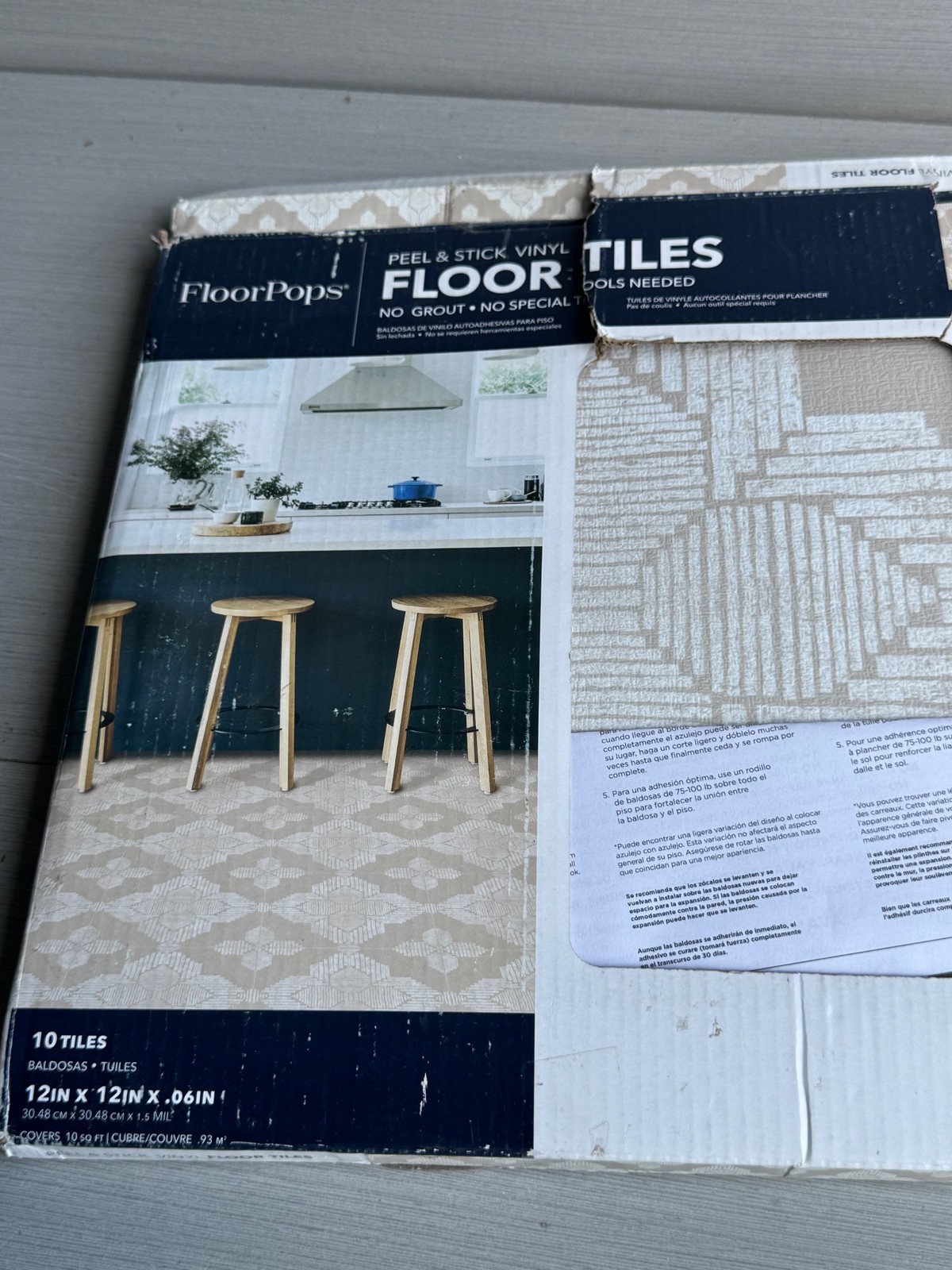FloorPops Peel Stick Vinyl Floor Tiles Sullivan 10 Tiles 12in x12in Beige Pack