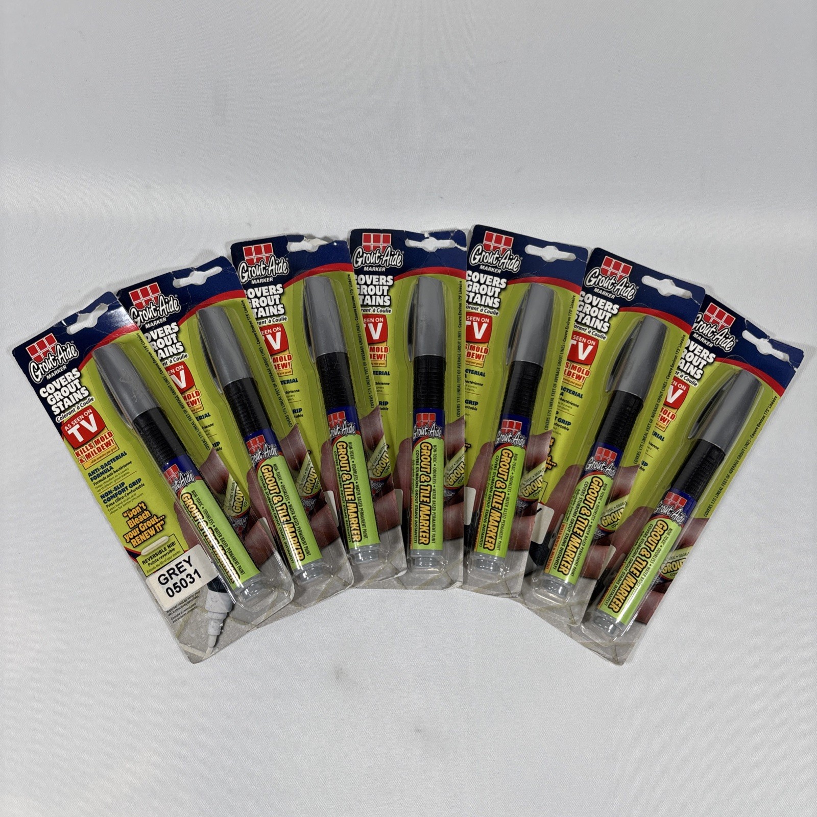 Lot of 7 Grout-Aide Markers Cover Stains Anti-Bacterial Grey As Seen on TV – New