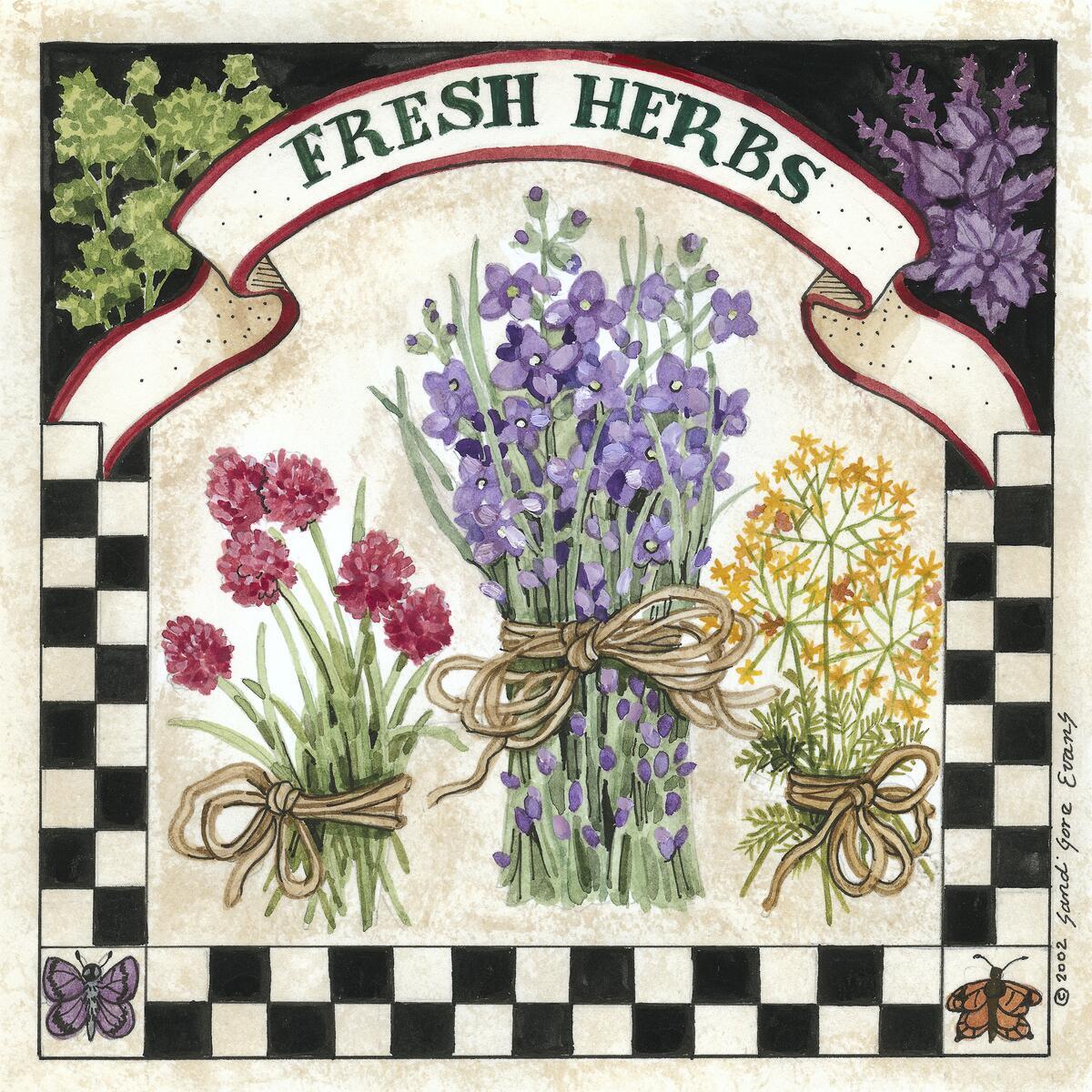 Ceramic Tile Mural Kitchen Backsplash -Fresh Herbs – Chef – Cooking – Food