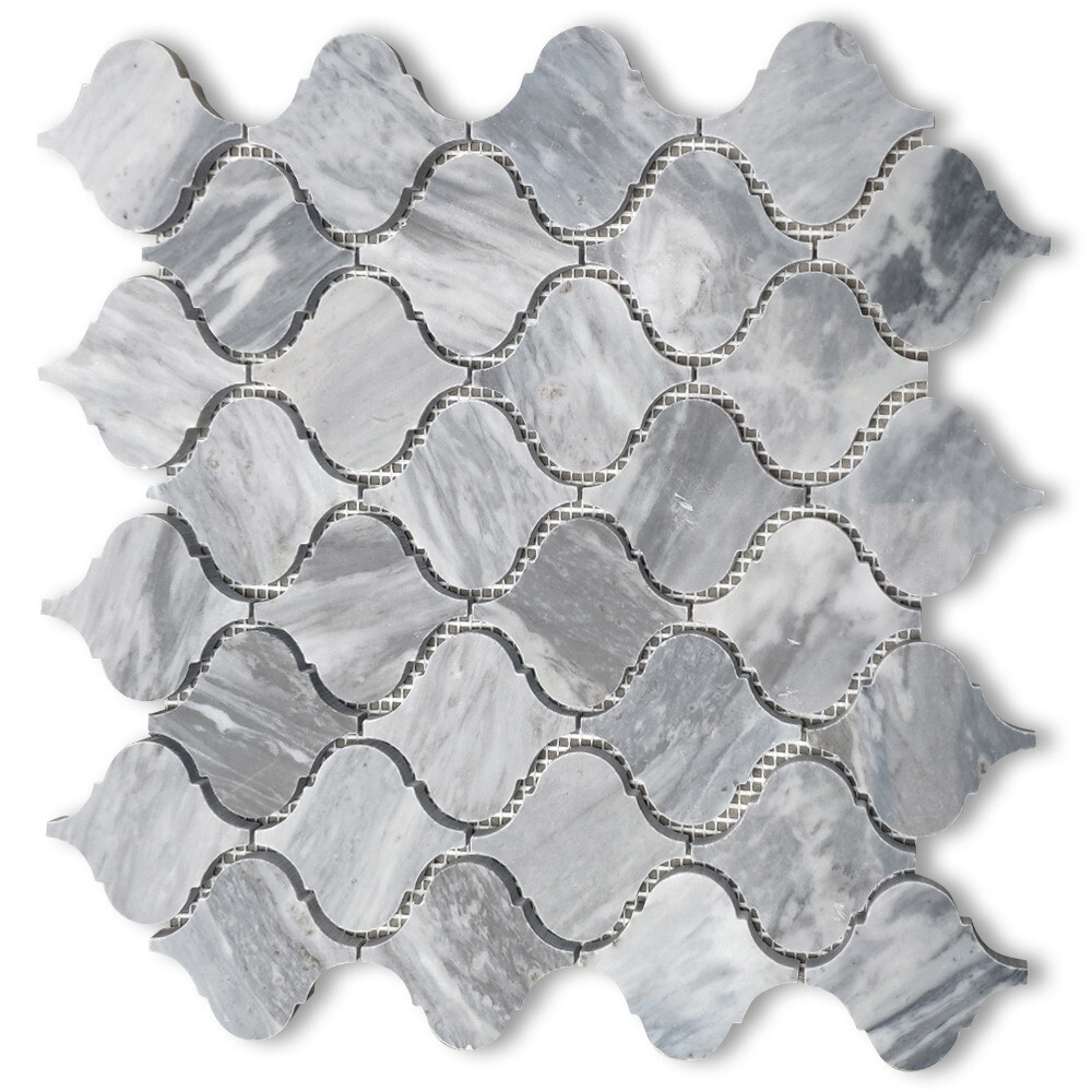 K892XP Bardiglio Gray Marble Arabesque Baroque Lantern Mosaic Tile Polished
