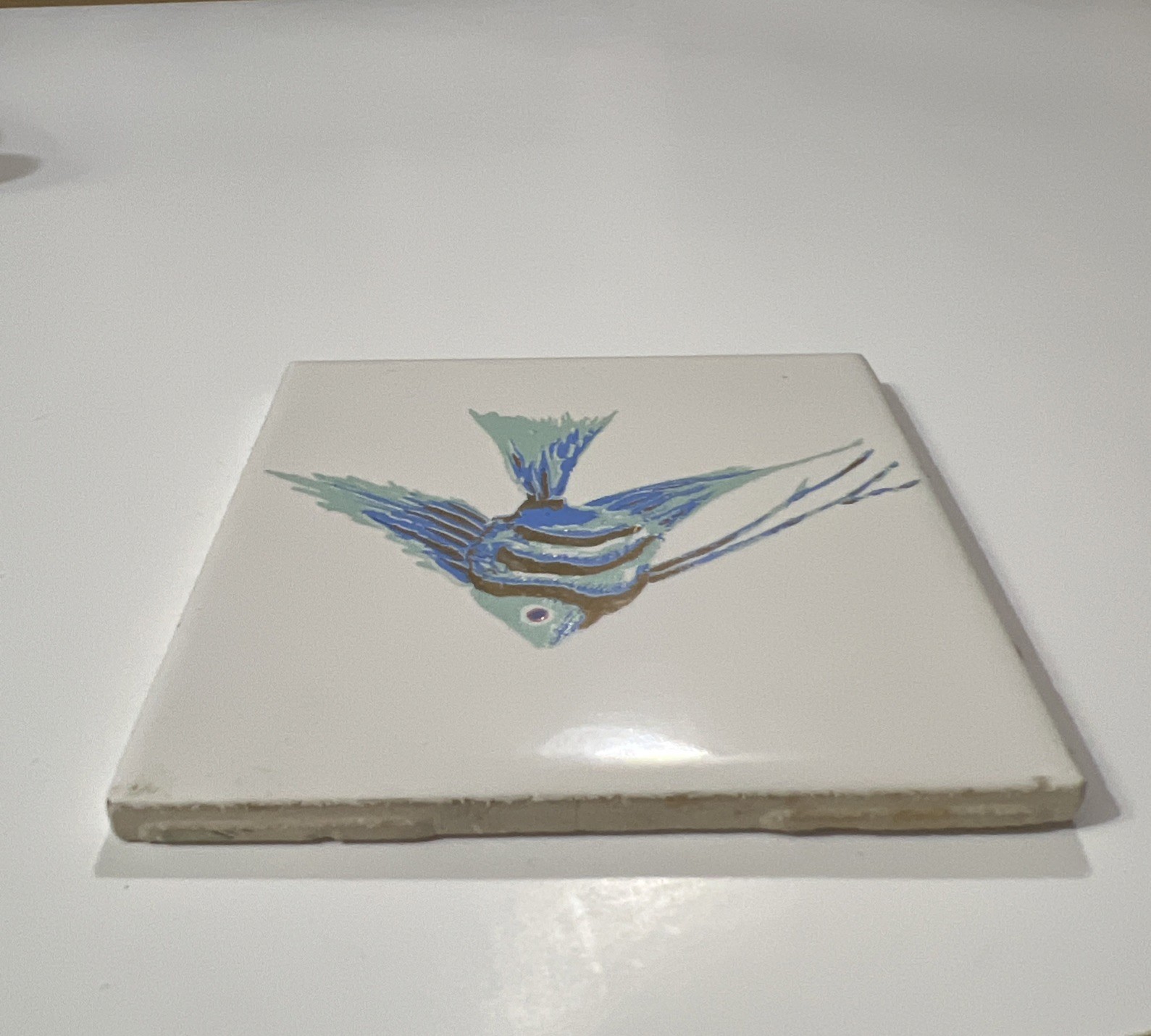 Fish Tile Decorative Angel Fish Blue & Gold With Acrylic Stand 4.25X4.25”