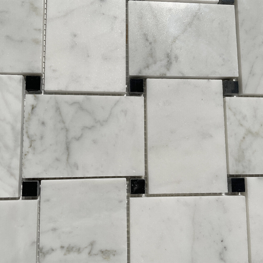 C661XP Carrara Marble Wide Big Basketweave Mosaic Tile Polished Venato Bianco