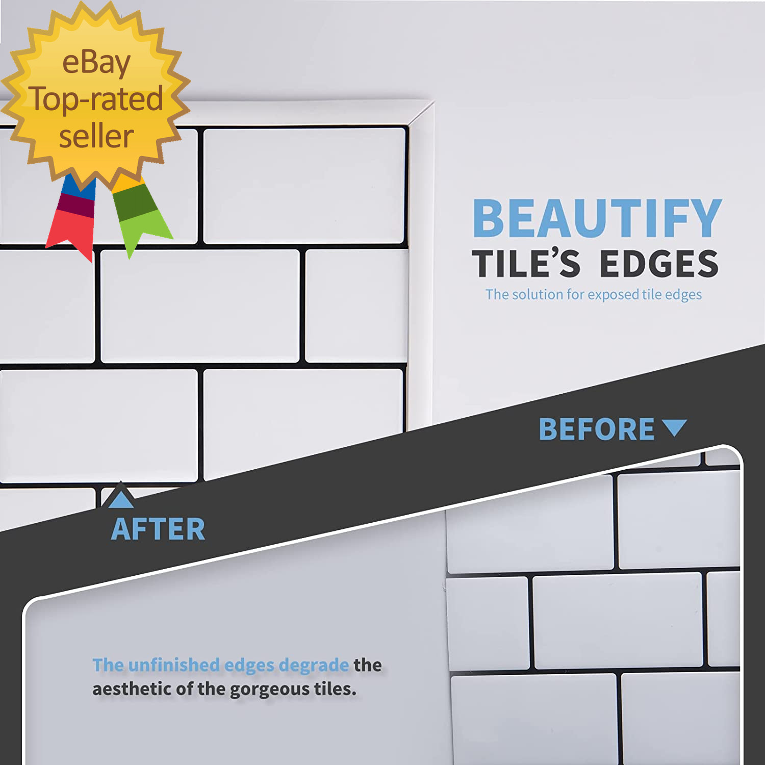 10 Ft Peel and Stick Flexible Vinyl Molding Trim for Wall Tile Edges, Kitchen Ba