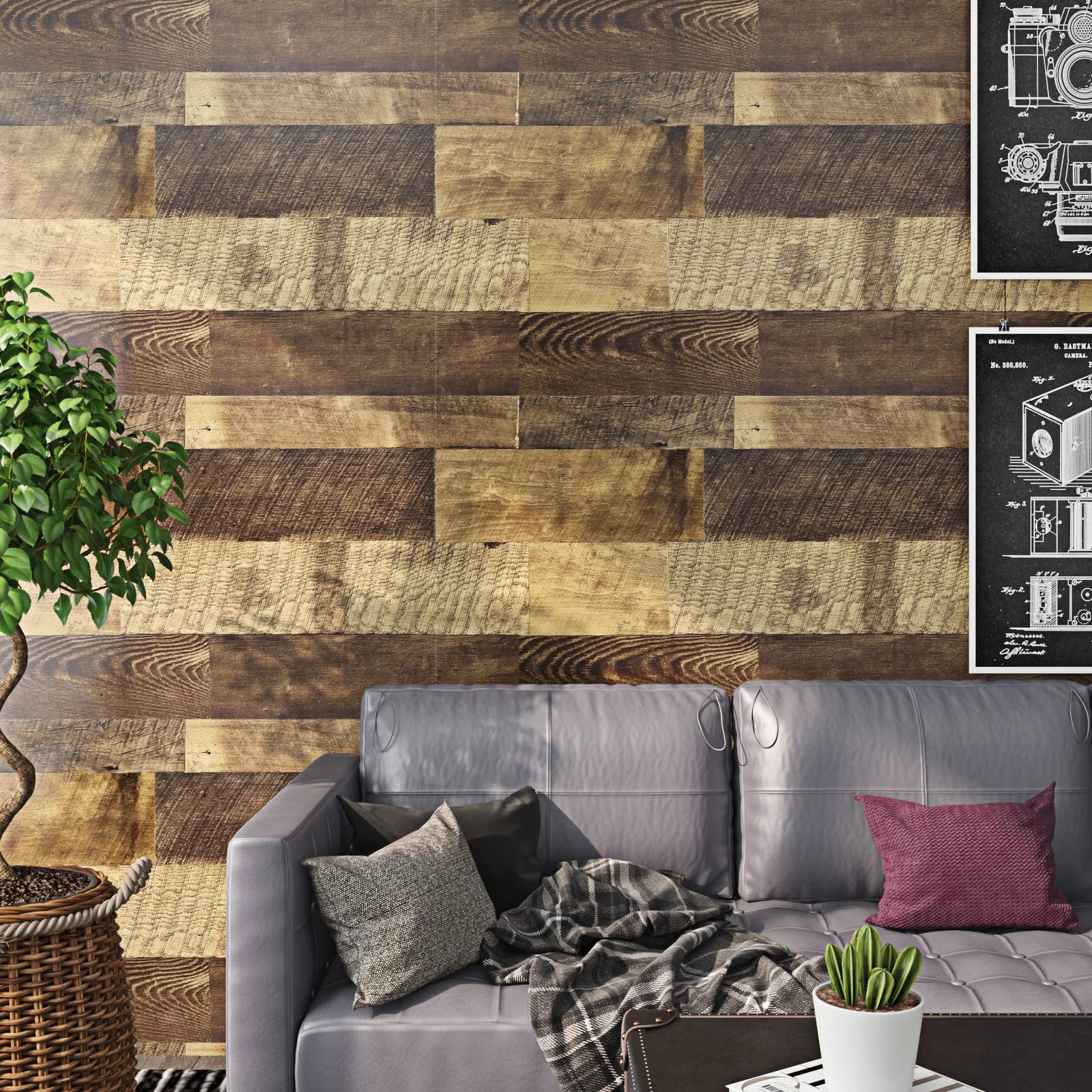 Reclaimed Wood Vinyl Flooring Roll Waterproof Vinyl Plank Flooring Peel and S…