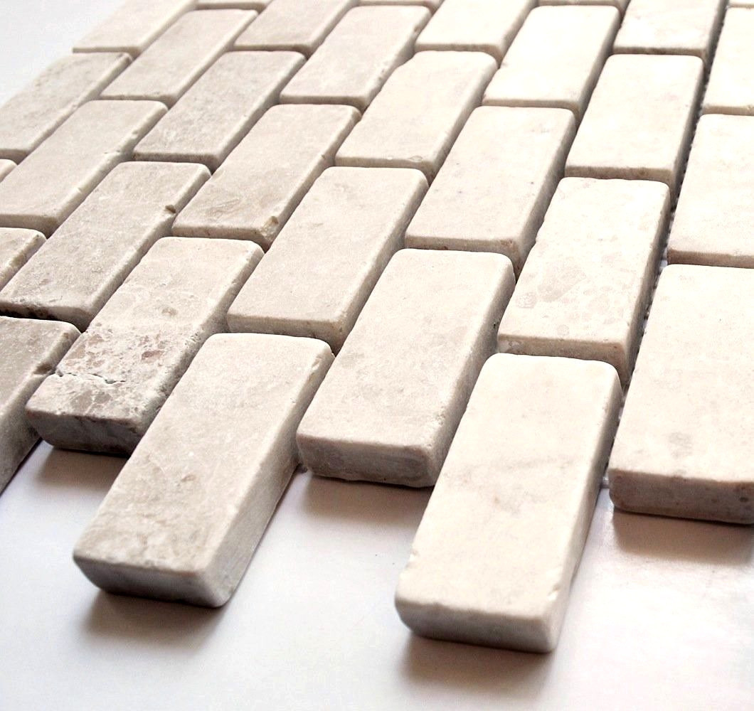 1×2 Botticino Tumbled Aged Marble Mosaic Tile Backsplash Wall Kitchen Bath