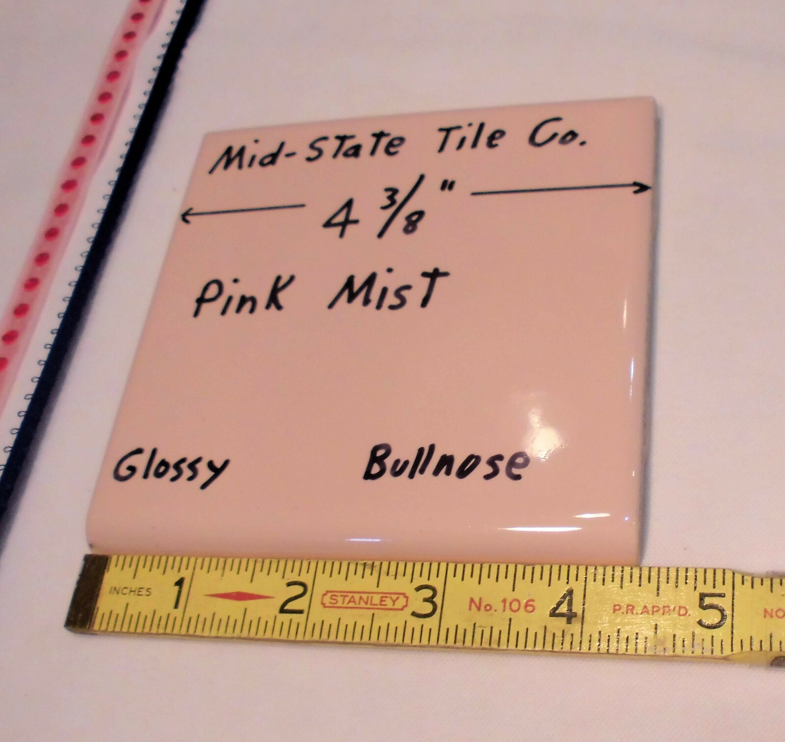 1 pc. Pink Mist – Peachy: Glossy Surface Bullnose Tile: 4-3/8″ Mid-State Co.