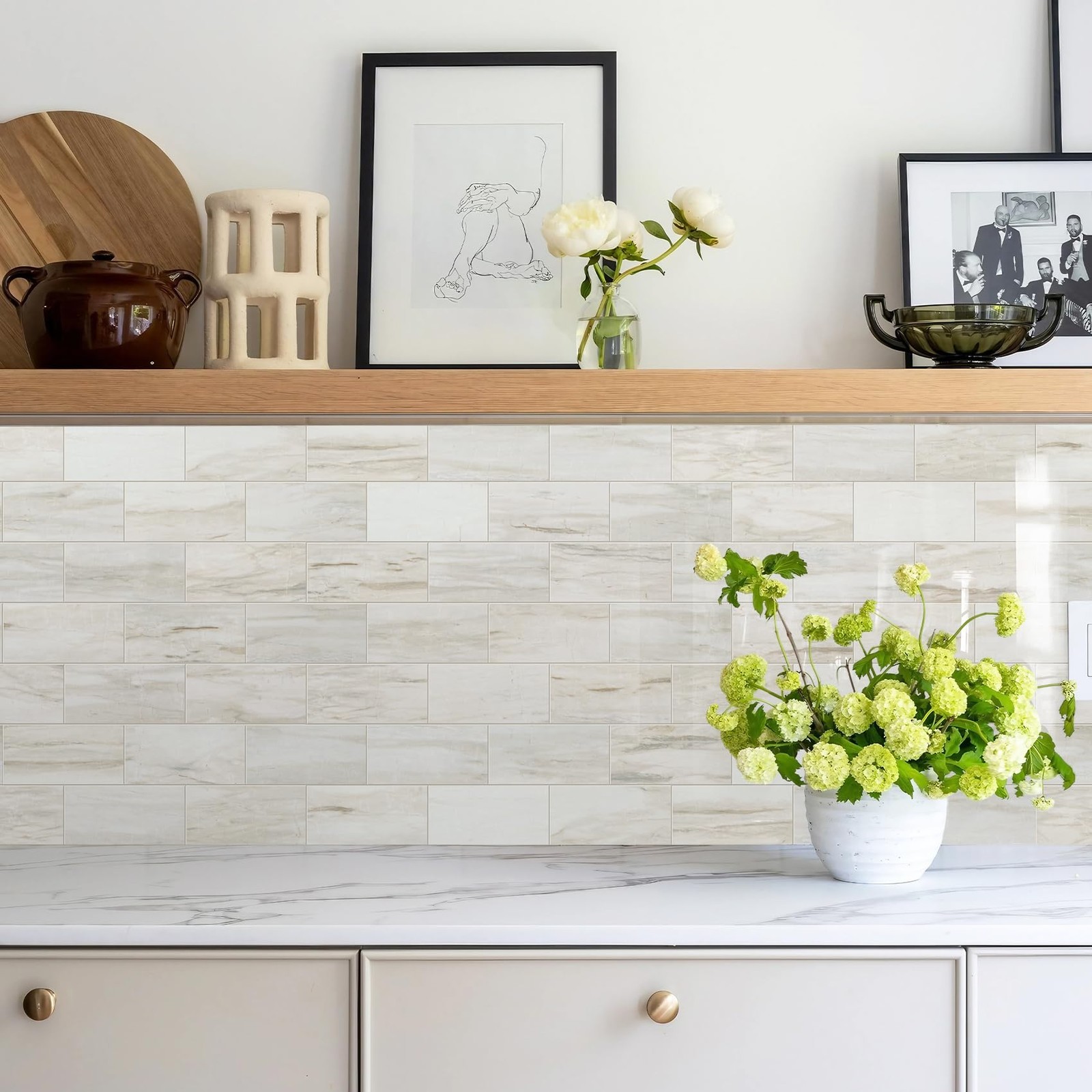 4-Piece Glossy Wooden Marble Grain Peel and Stick Backsplash Tile,3”x6” PVC…