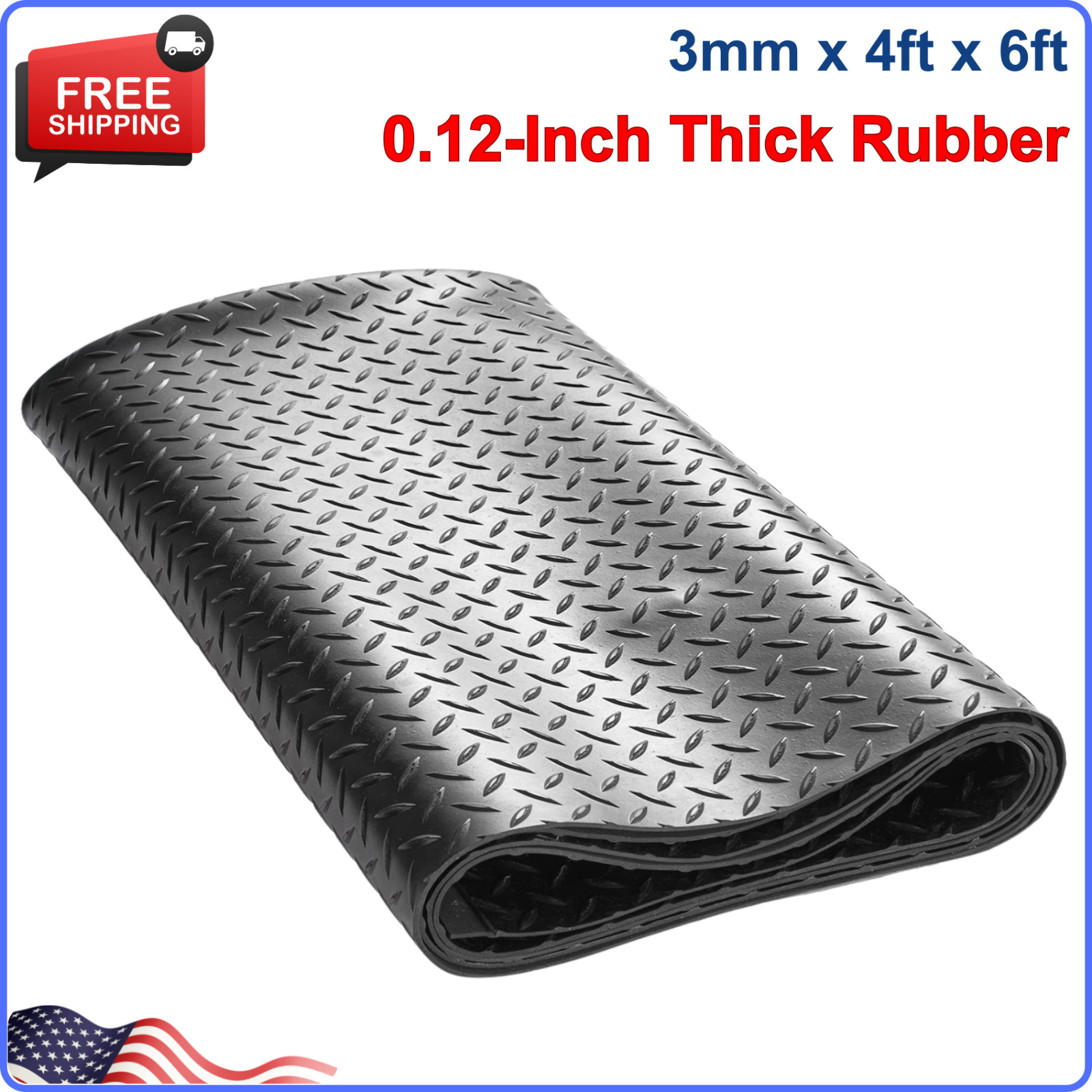 KFFKFF Diamond-Plate Rubber Flooring Roll 3mm x 4ft x 6ft Garage Floor Mat SBR