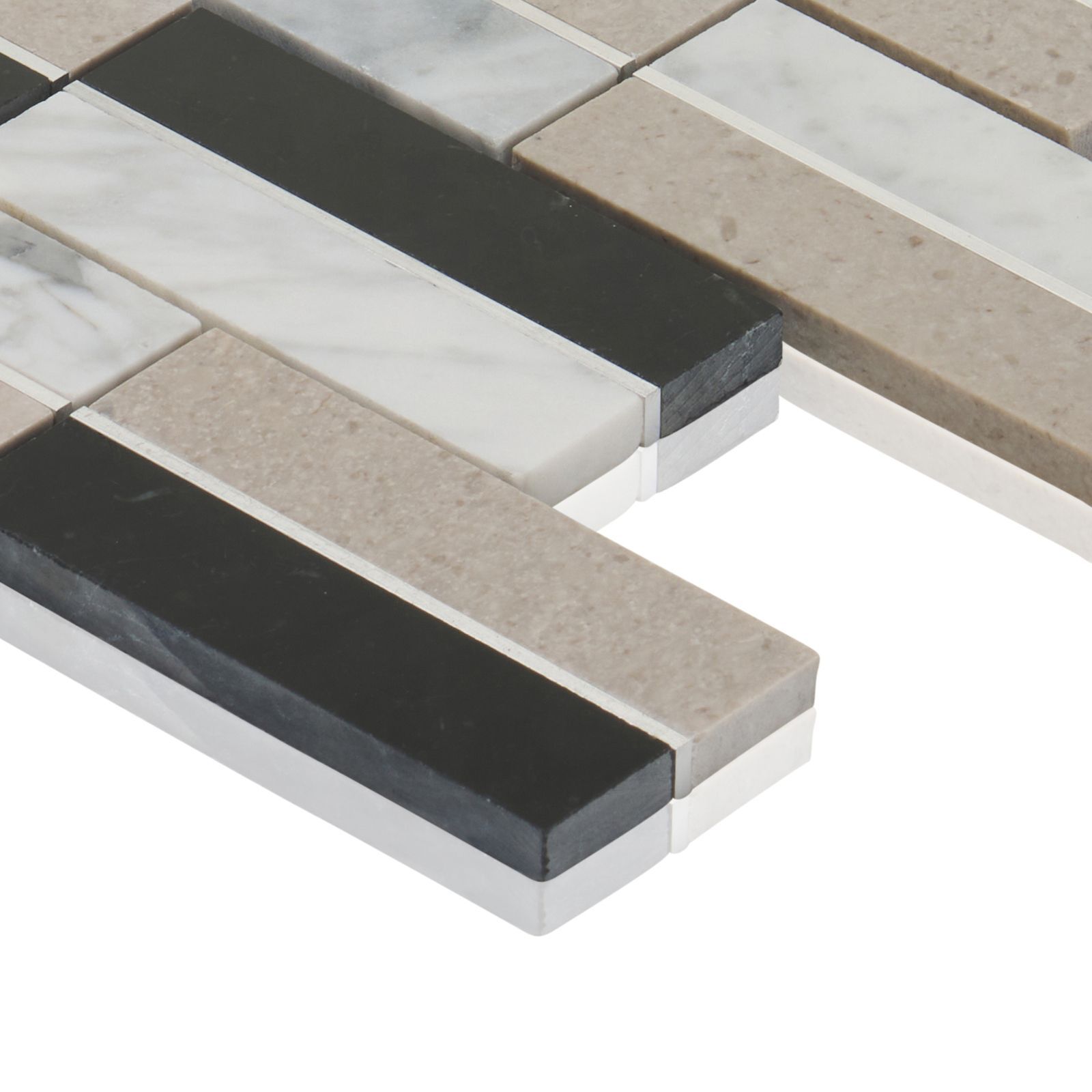 Black Gray White Marble Stone Silver Inlay Brick Joint Kitchen Tiles Backsplash