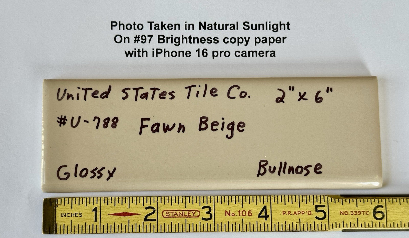 42 pcs. Glossy *Fawn Beige* Ceramic Surface Bullnose Trim Flat Tiles; NOS Mint