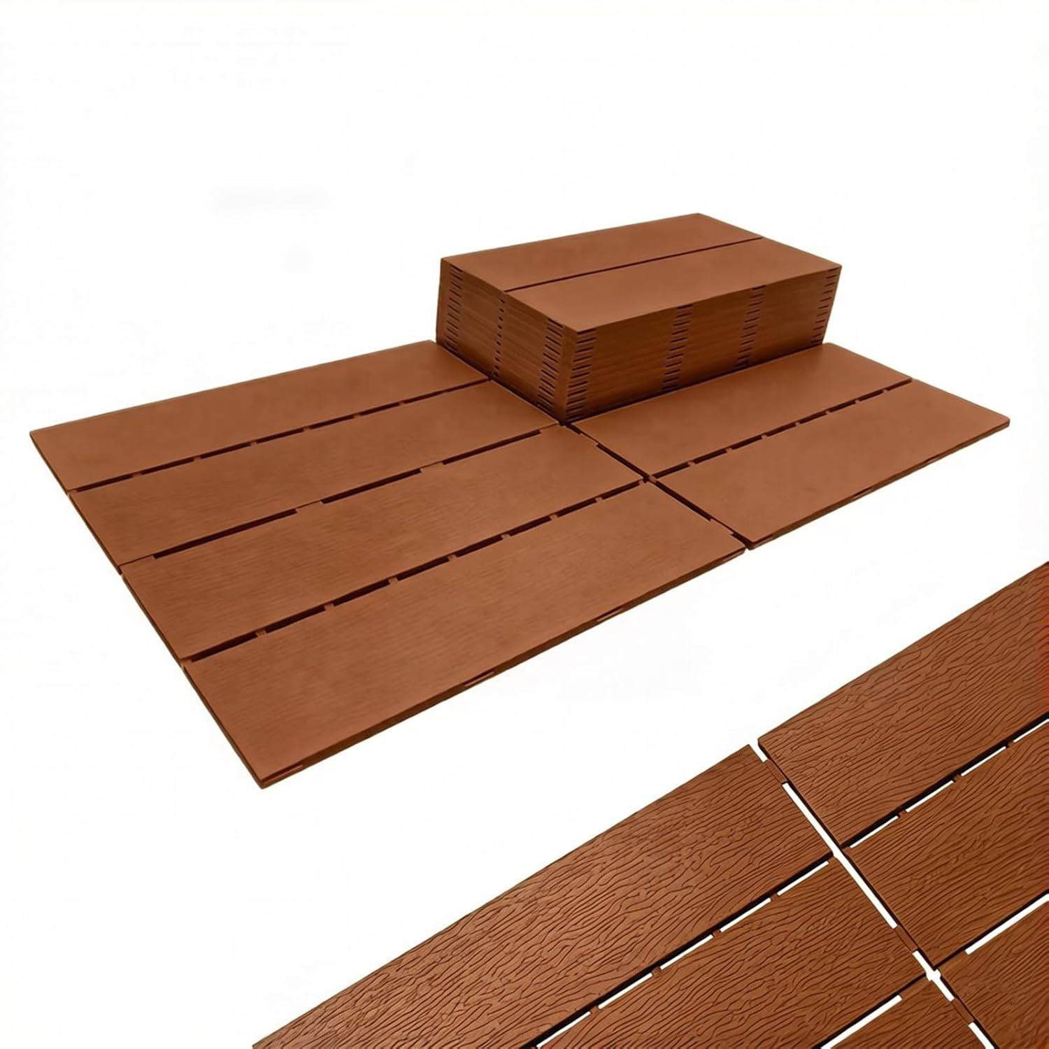 Plastic Interlocking Deck Tiles, Outdoor Patio Flooring 22 Sq Ft | Wood-Look Tex