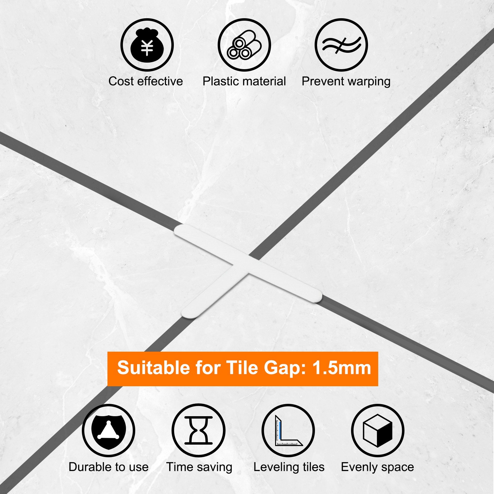 500Pcs Wall Floor Tile Plastic T Shape Spacers Tiling Tools 1.5mm 1/16″ White