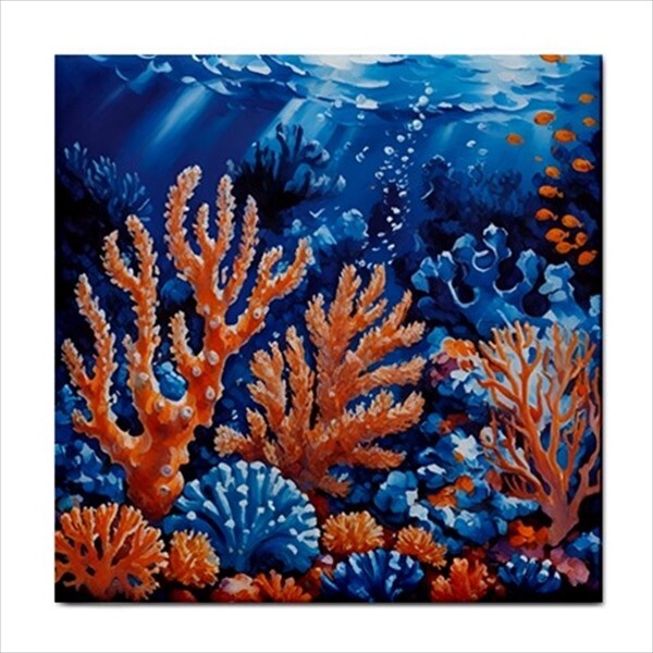Coral Reef Ceramic Tile Set of 6 Ocean Sea Art Backsplash Tiles 4.25 Inches