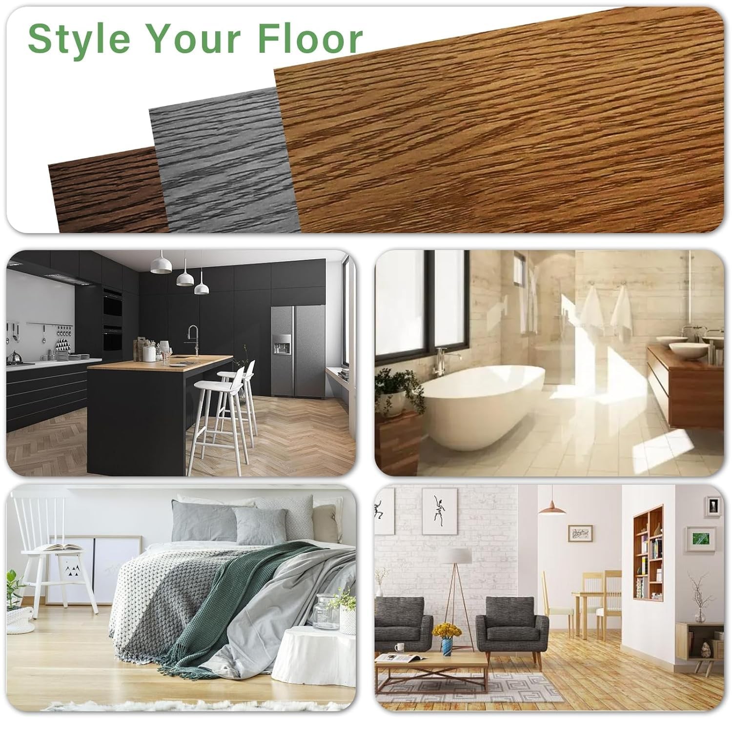 30 Sq.Ft. Peel and Stick Vinyl Floor Tiles 36″ x 6″ Wood Look Planks, 20 Pack…