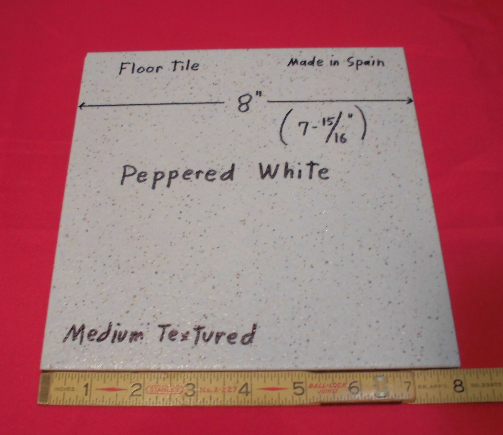 1 pc. “White – Peppered” Ceramic Floor Tile: 8″ X 8″ Textured, made in Spain
