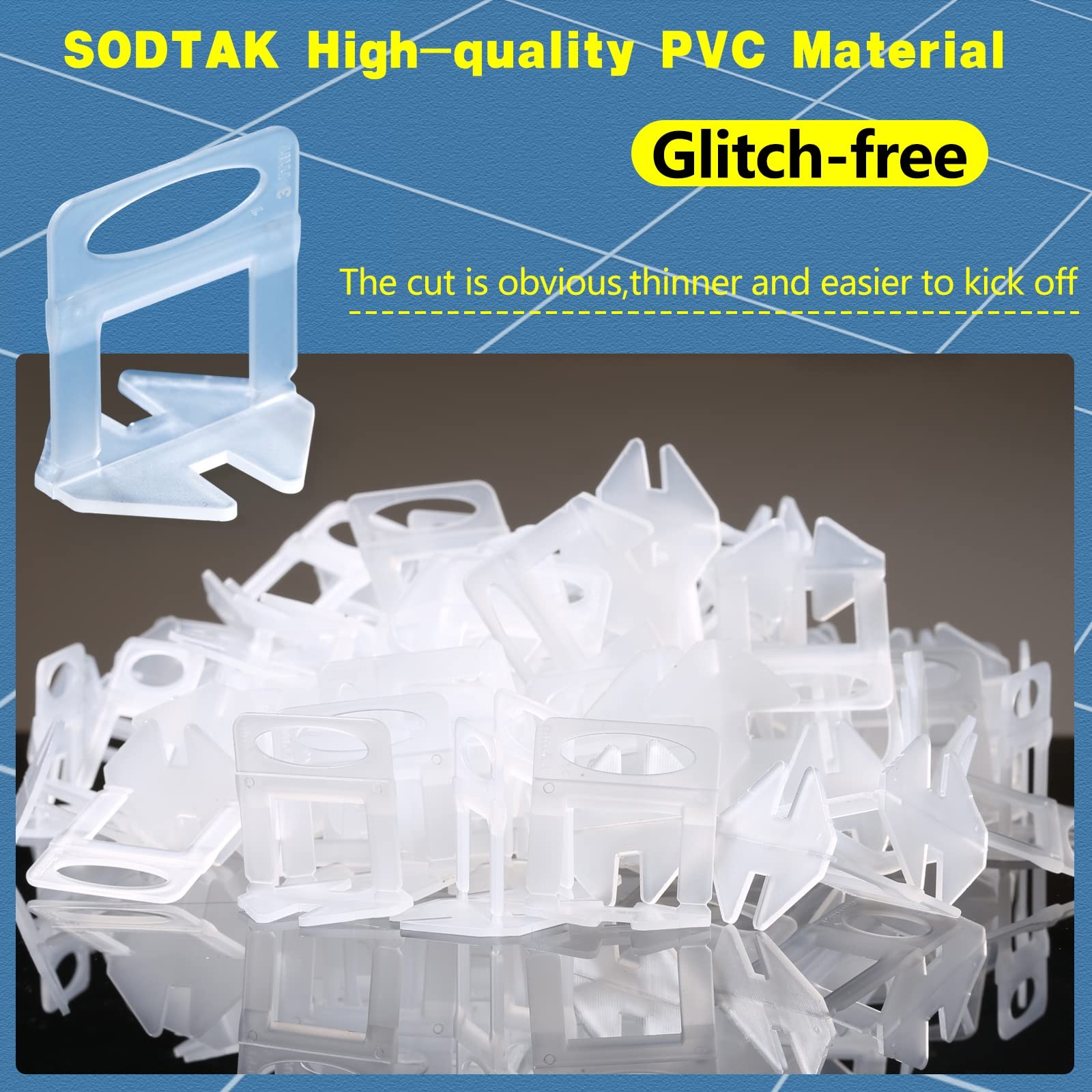 Sodtak Tile Leveling System 1/8 Spacers Tile Leveler Clips Diy Tile Leveler