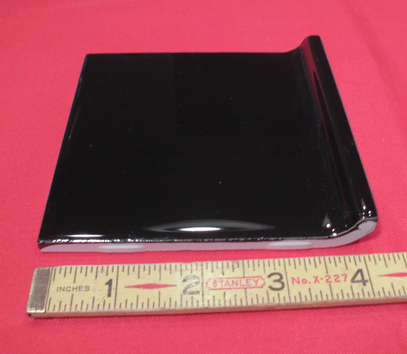 1 pc. *Glossy Black* stack-on base/cove Ceramic Tile; 4-1/4″ X 4-1/4″ NEW STOCK