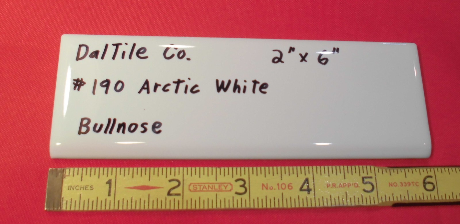 1 pc. Glossy Arctic White: 2″ X 6″ Bullnose Ceramic Tiles by Daltile, New Stock