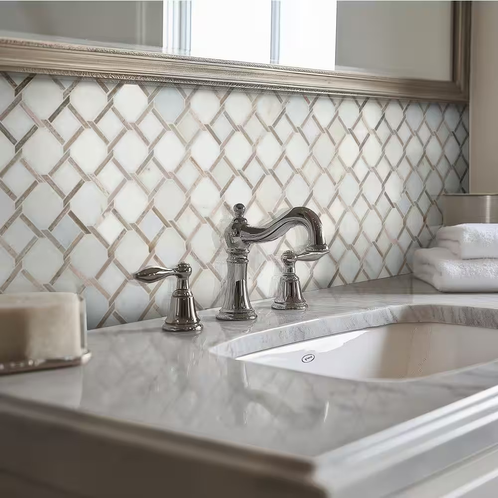 Marbella Lynx 12 In. X 12 In. Polished Marble Mesh-Mounted Mosaic Floor and Wall