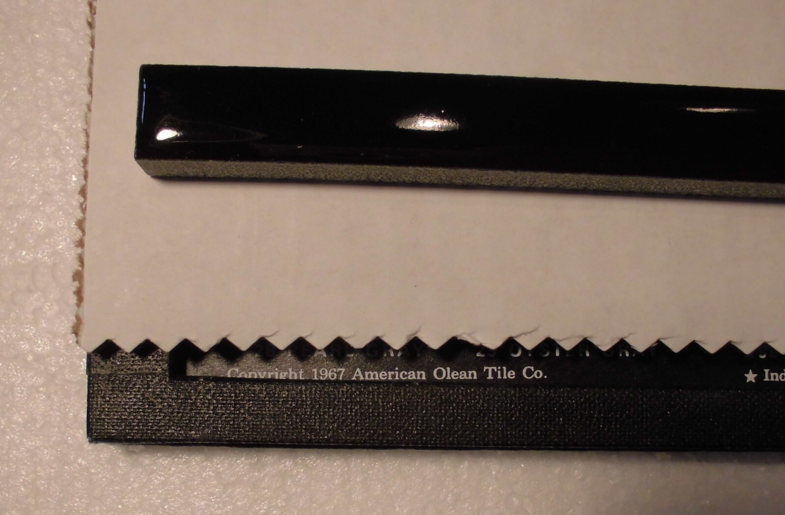 Gloss Dark Black Ceramic Liner-Sizzle Tile 1/2″ X 6″ American Olean, made 1960’s