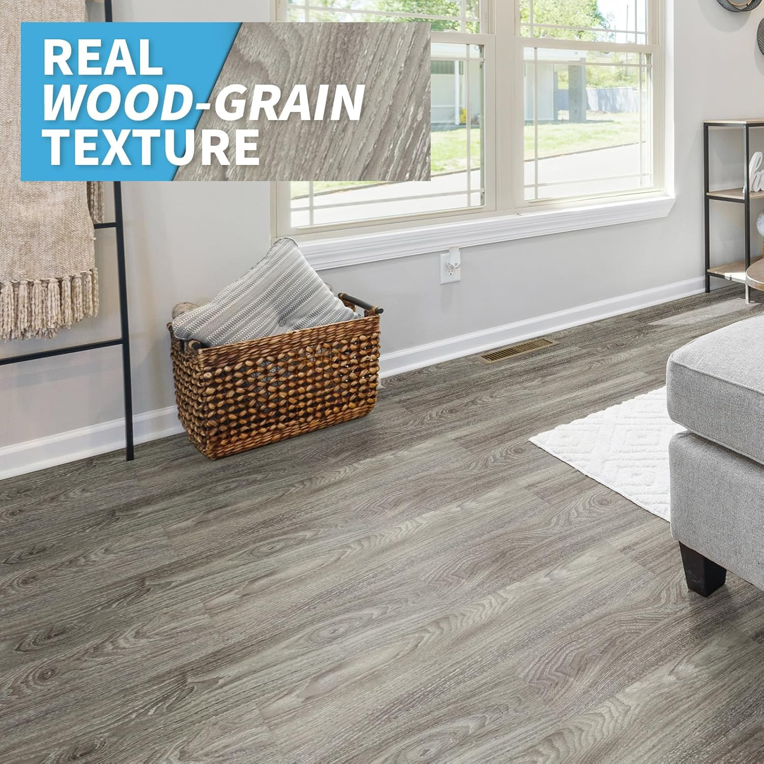 Peel and Stick Floor Tile Vinyl Wood Plank 36-Pack 54 Sq.Ft, Light Grey, Rigid S