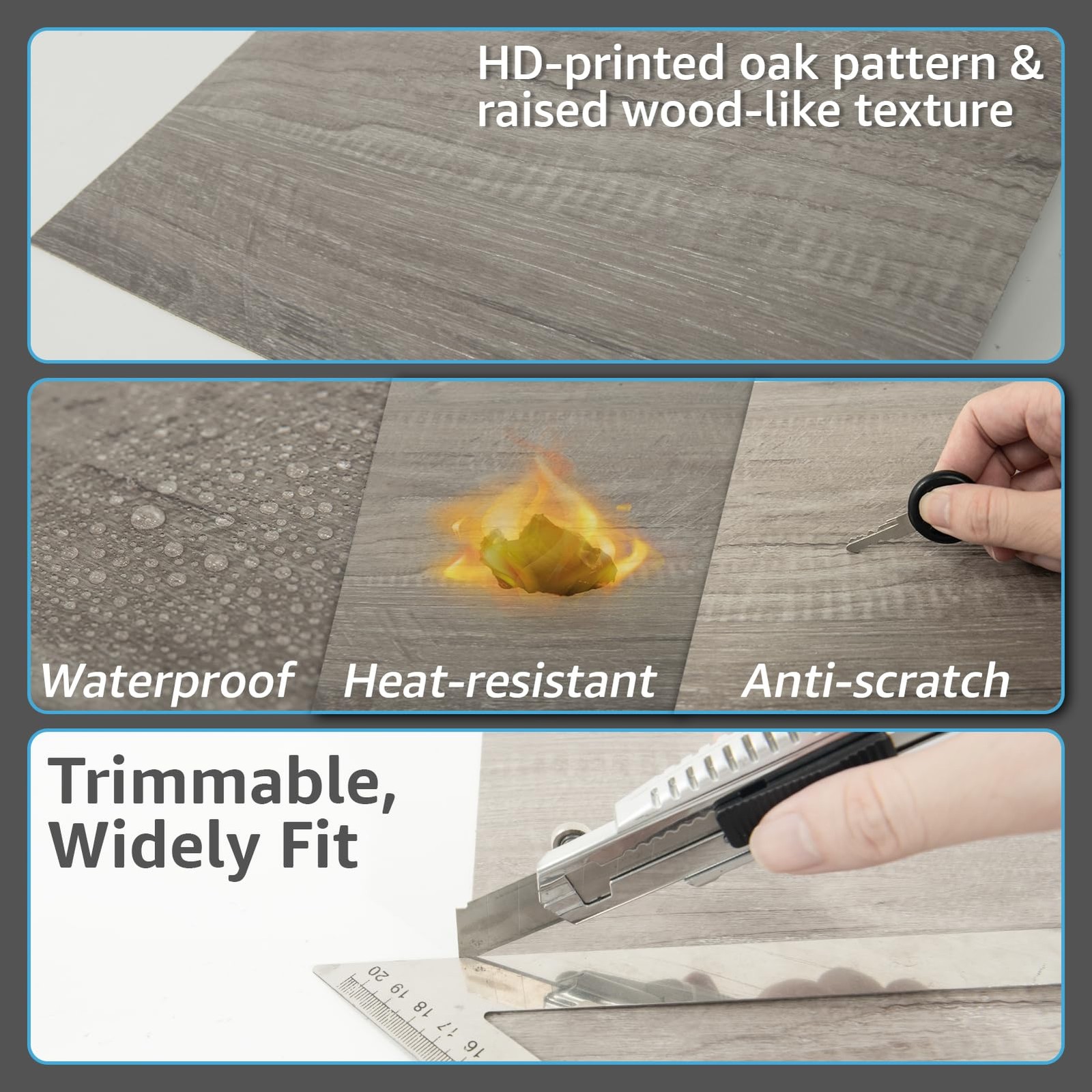 Peel and Stick Vinyl Floor Tiles 30-Pack 12 x 12 inch, Self Adhesive Waterpro…