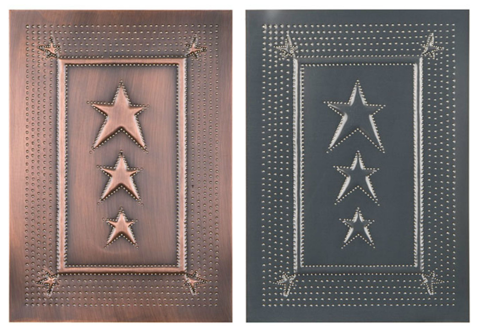 4 PUNCHED TIN PANELS Handcrafted Vertical Country Star Design in 2 Finishes USA