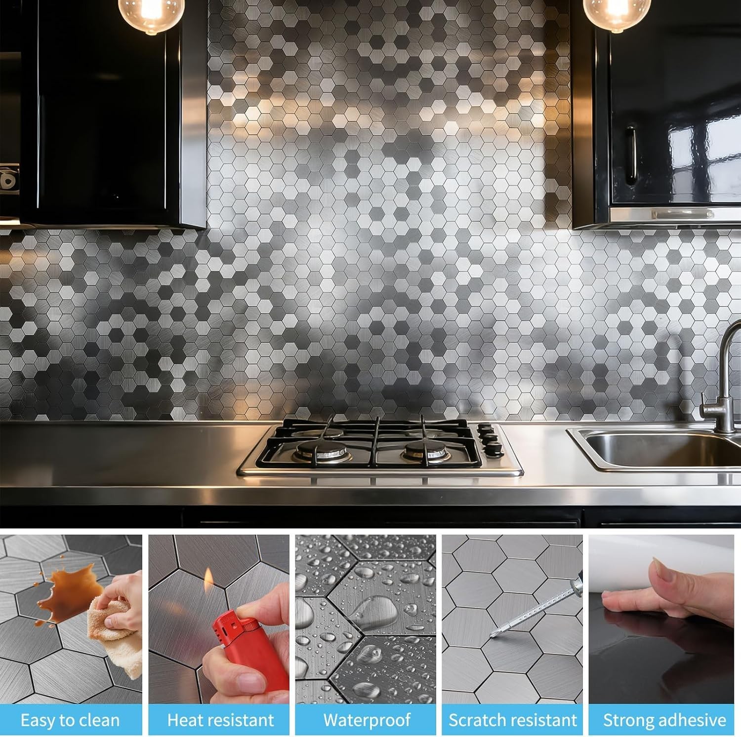 10-Pack Self-Adhesive Metal Backsplash Peel and Stick Tile for Kitchen, 12″ x…