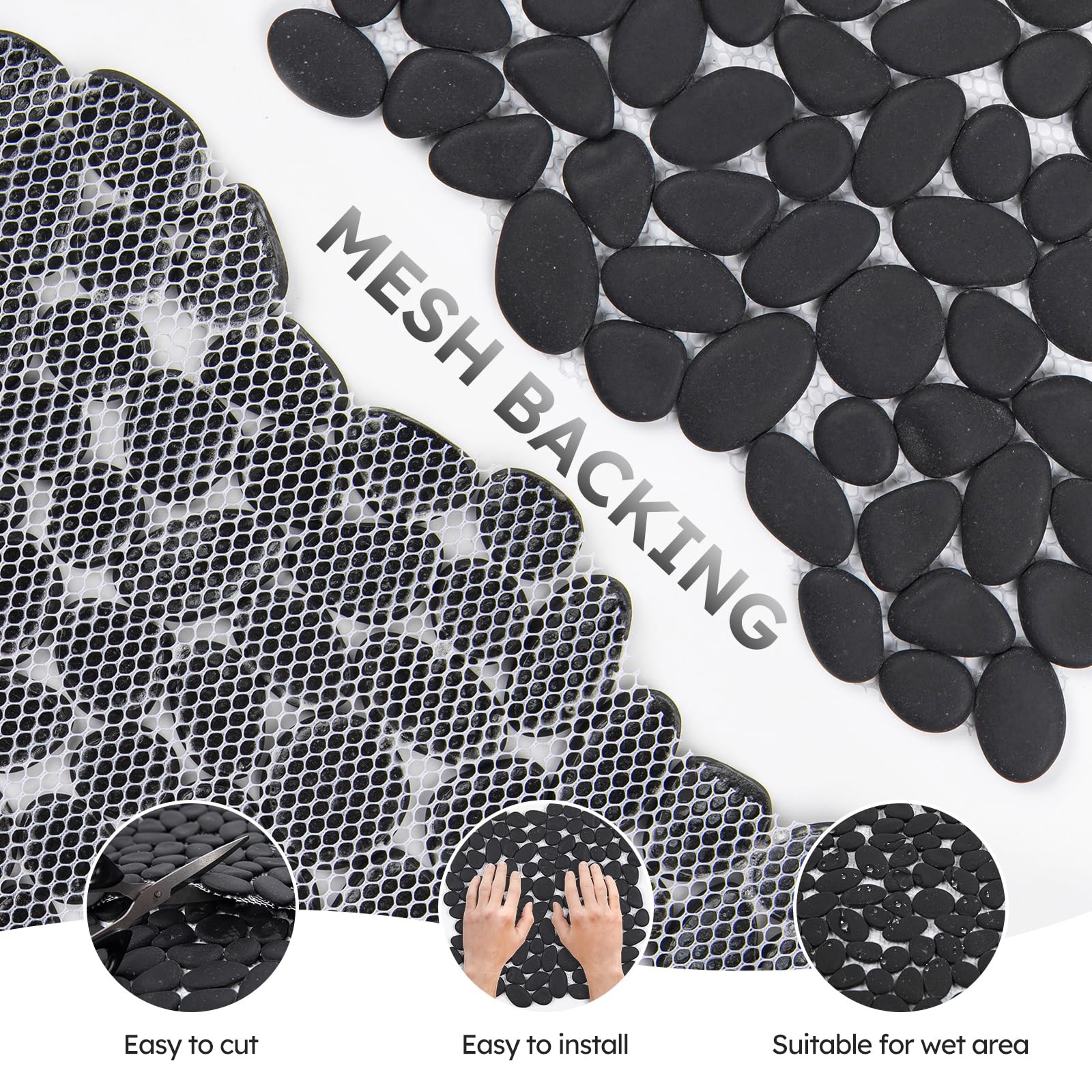 Pebble Tile for Shower Floor, Black Oval, 5 Sheets, Pebble Mosiac Backsplash …