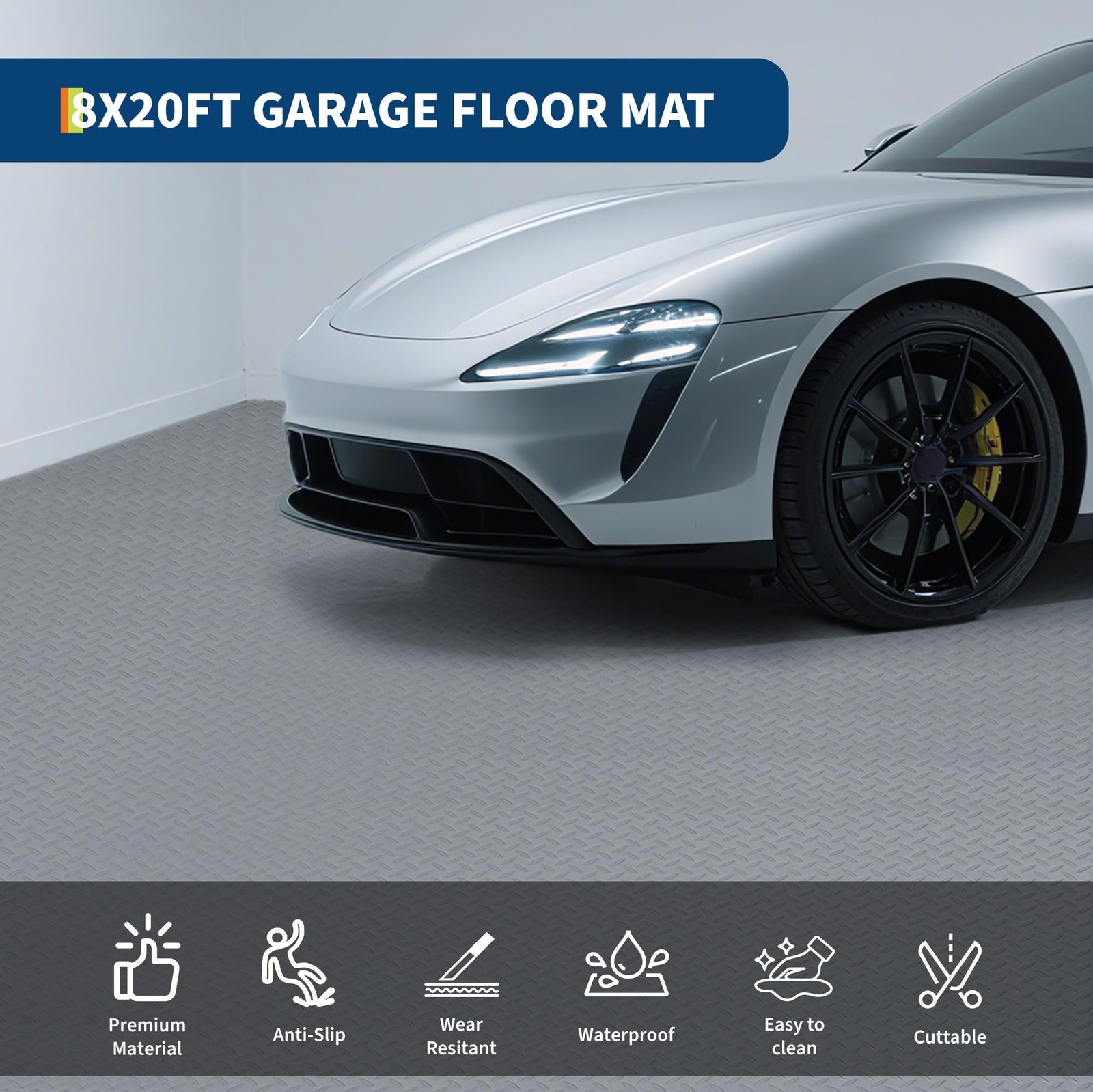 7.5×17/7.5×25/8×20 FT Garage Floor Mat, 2mm Thickened PVC Garage Floor Mat Roll