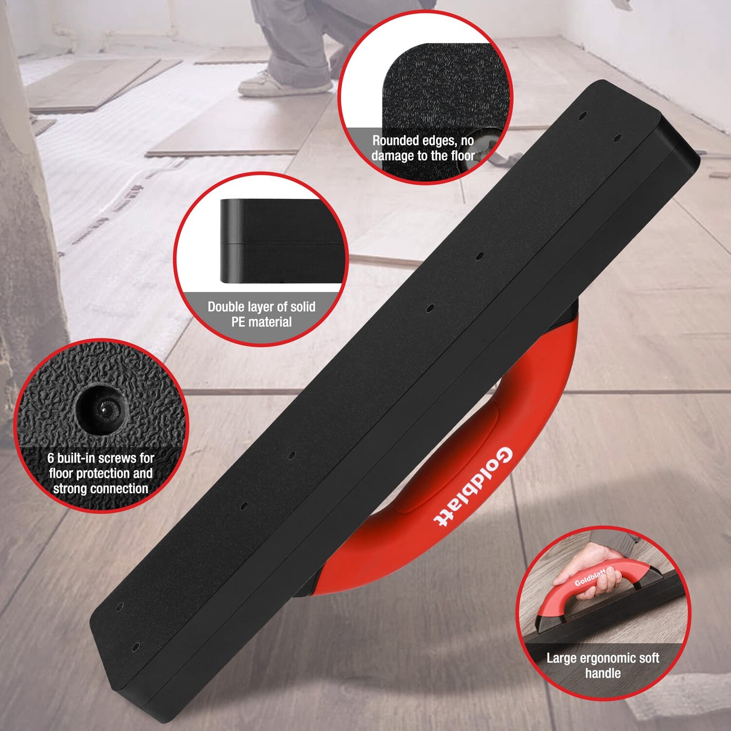 Goldblatt Heavy Duty Tapping Block Hammer-Free Floor Installation Tool 9″ Handle