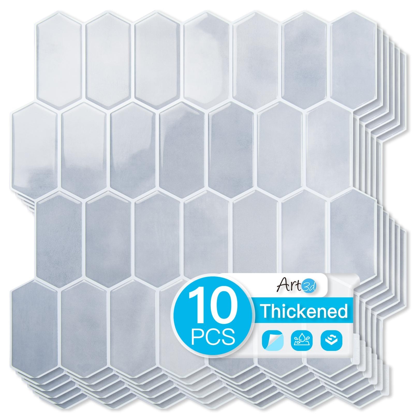 10pcs Peel and Stick Backsplash Thickened Tiles, 12”x12”, Cover 10 Sq.Ft.