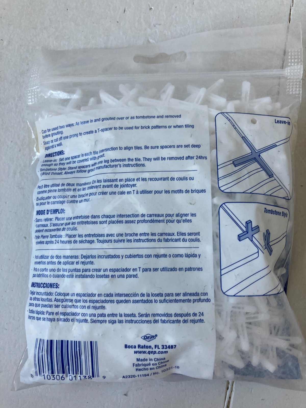 300 count Leave-In Tile Spacers 1/8″ 3mm White Flexible PVC Cross Grout Lines