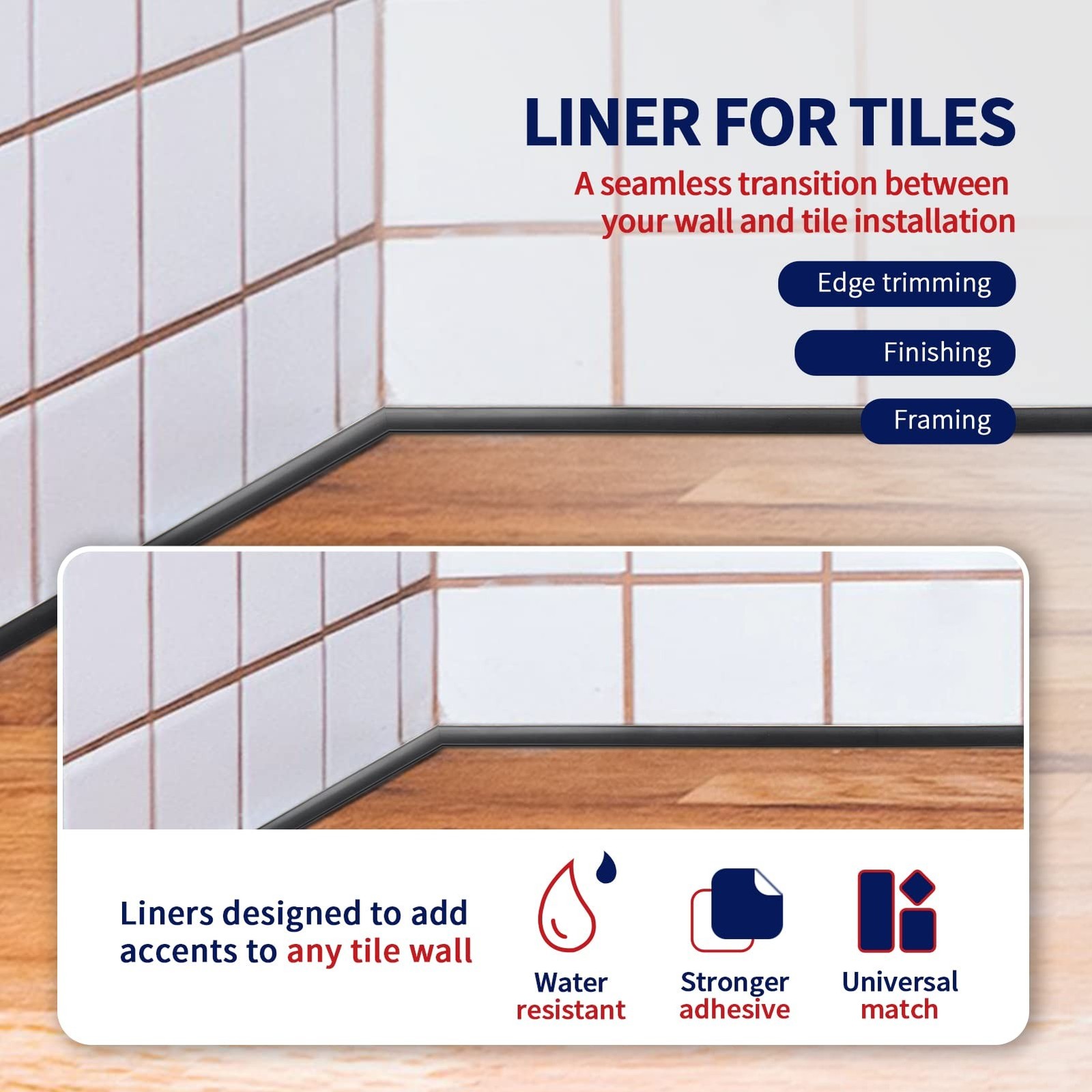 Art3dwallpanels 30 Ft Black Peel and Stick Trim for Backsplash Tile Edge, Sel…