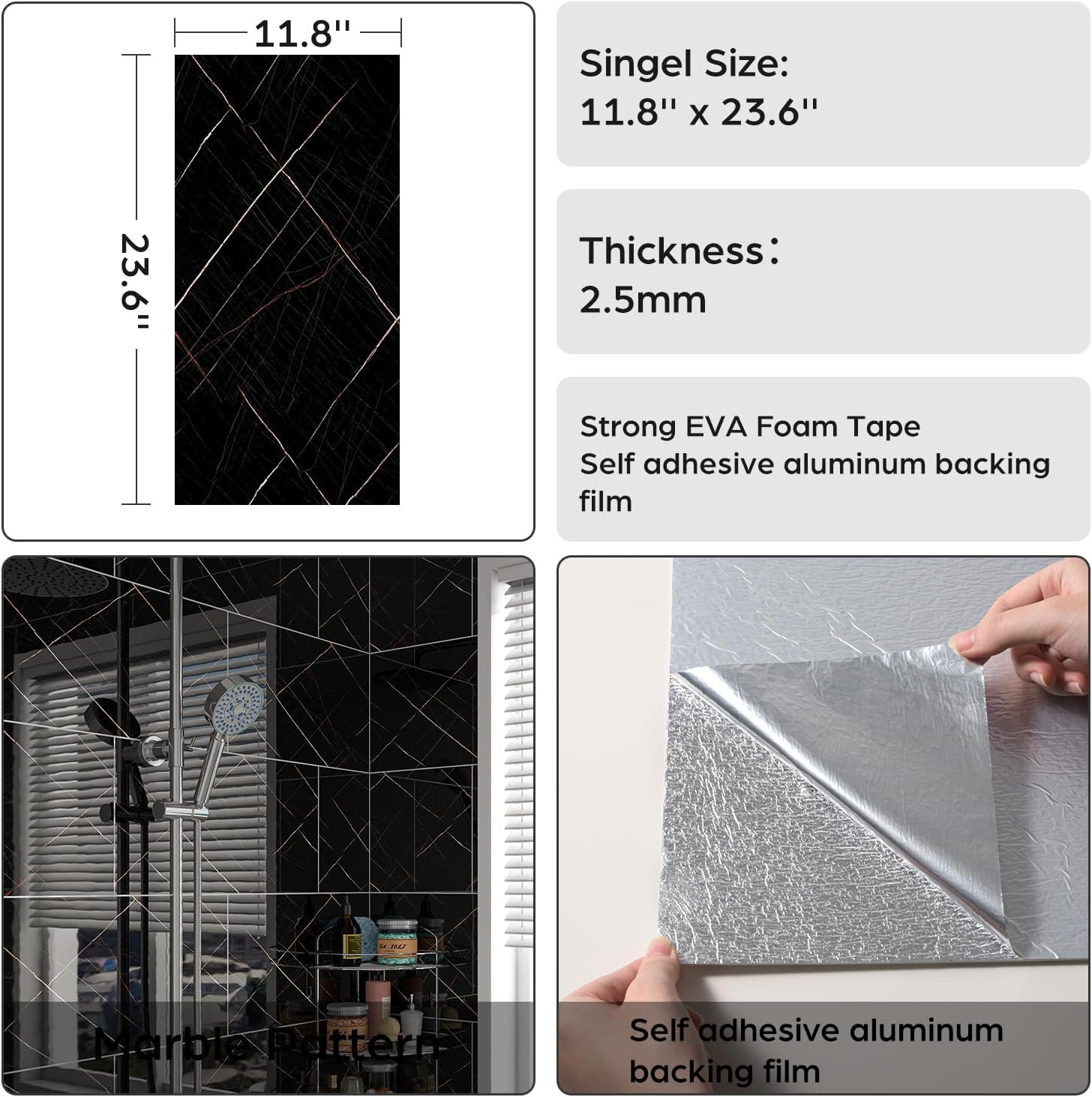 Marble Peel and Stick Backsplash Waterproof 23.6″X11.8″ PVC Wall Panels, PVC Foa
